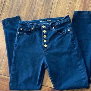 Michael Kors Button Fly Blue Jeans size 6 High Waisted Skinny Stretch Denim